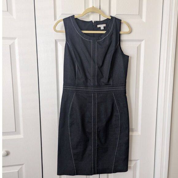 NY&C Denim Sheath Dress | Women’s Size 8 | Sleeveless Navy with White Stitching - Picture 1 of 5